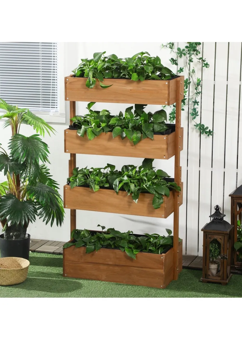 Outsunny Raised Garden Bed Wooden Plant Stand Orange