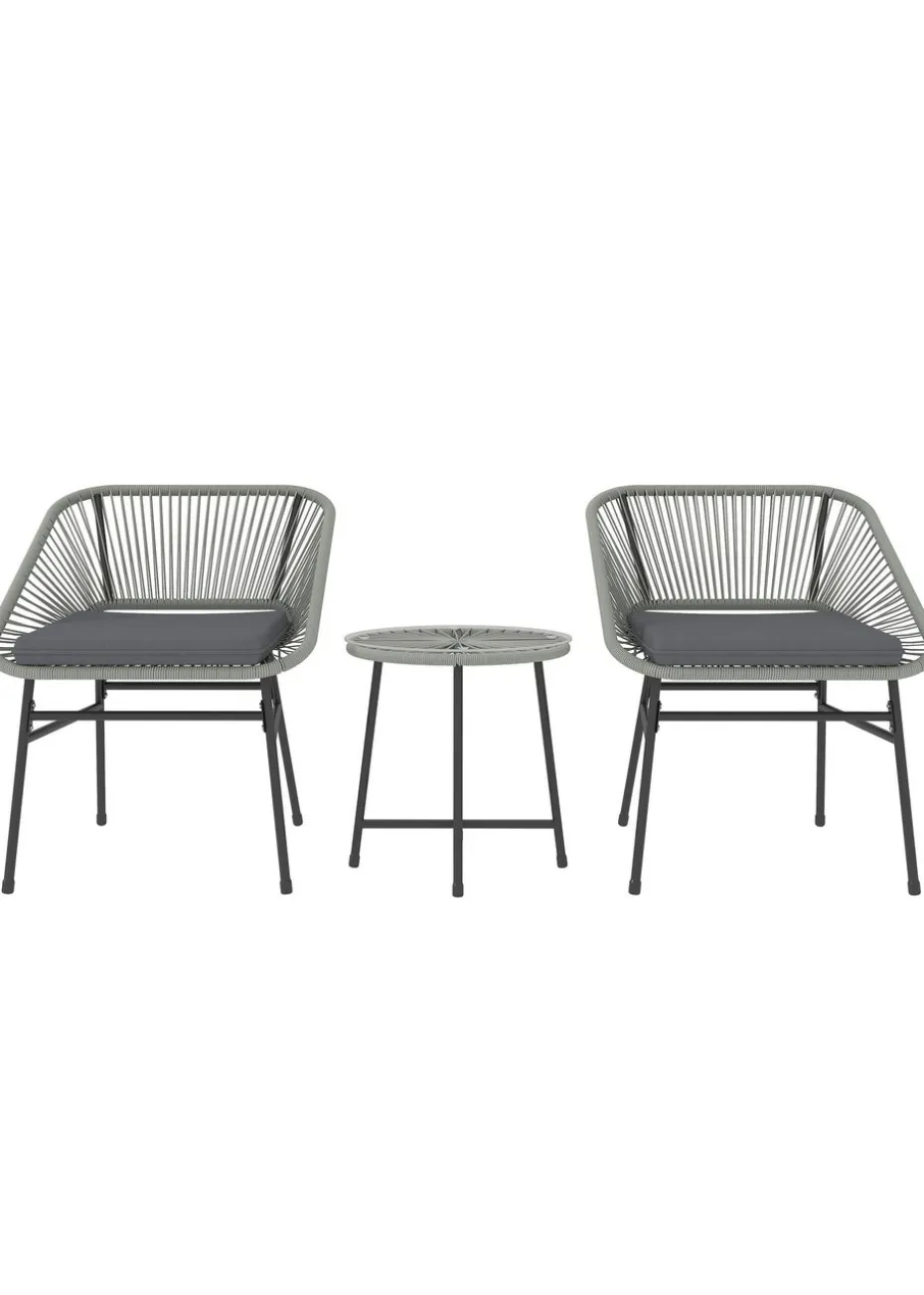 Outsunny Rattan Bistro Set Small Balcony Furniture with Cushion