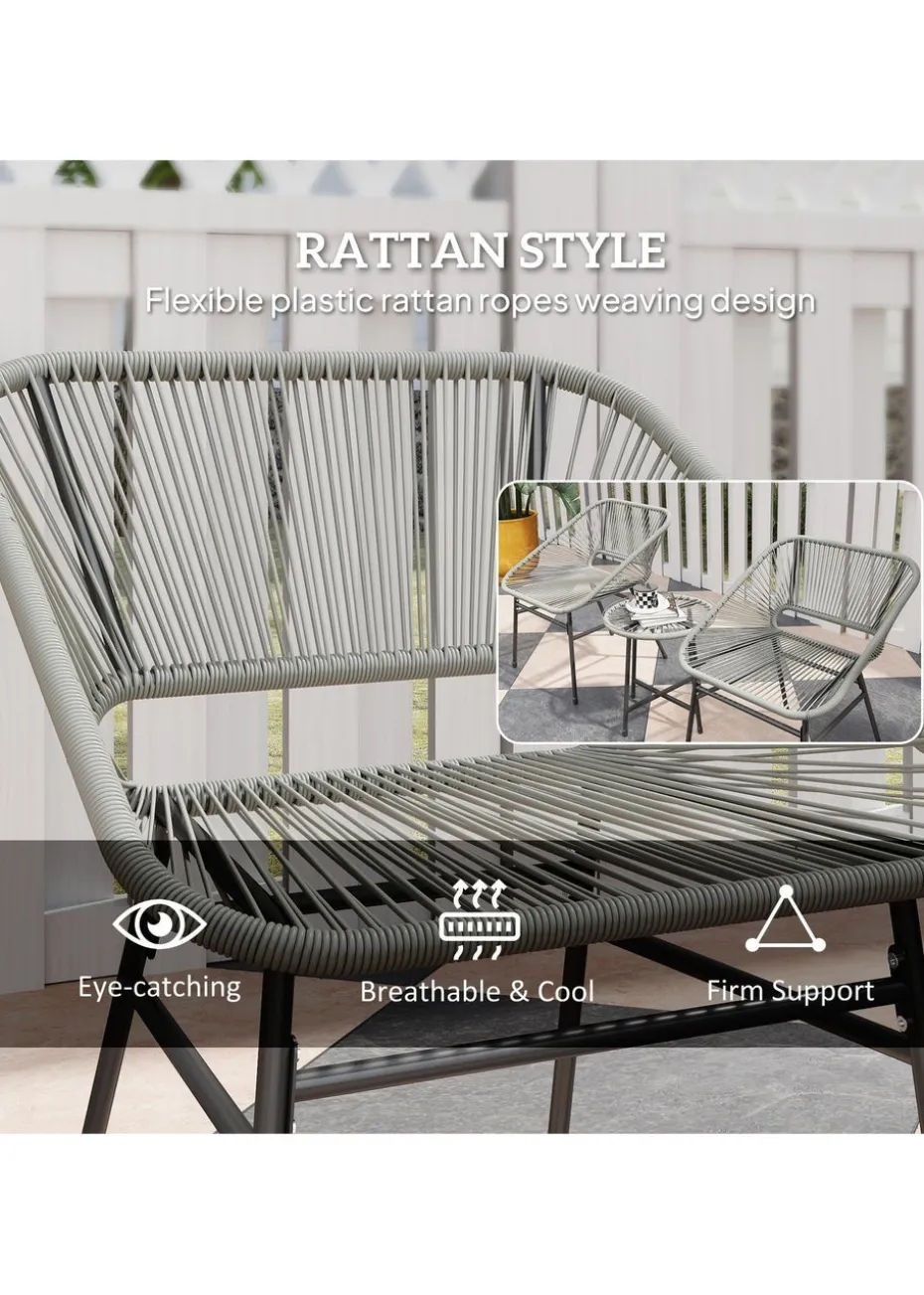Outsunny Rattan Bistro Set Small Balcony Furniture with Cushion