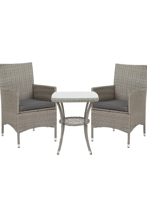 Outsunny Rattan Bistro Set Garden Chair Table Patio Outdoor Light Grey