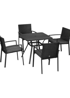 Outsunny Rattan Garden Dining Set for 4 with Cushions Umbrella Hole Black