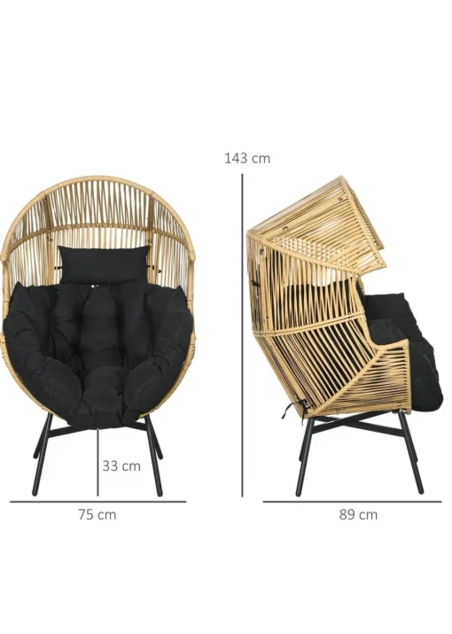 Outsunny Rattan Leisure Chair with Cushion Garden Egg Chair with Headrest