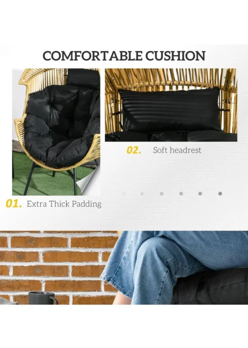 Outsunny Rattan Leisure Chair with Cushion Garden Egg Chair with Headrest