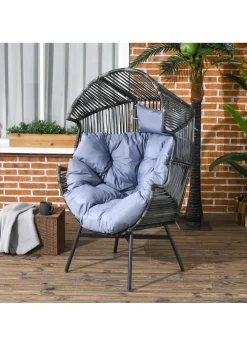 Outsunny Rattan Leisure Chair with Cushion Garden Egg Chair with Headrest