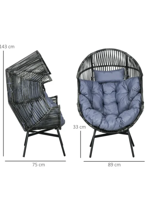 Outsunny Rattan Leisure Chair with Cushion Garden Egg Chair with Headrest