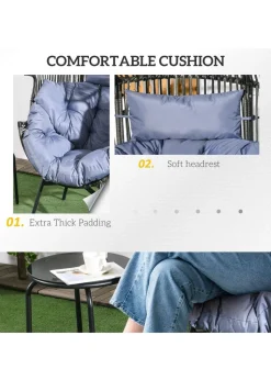 Outsunny Rattan Leisure Chair with Cushion Garden Egg Chair with Headrest