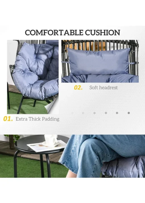 Outsunny Rattan Leisure Chair with Cushion Garden Egg Chair with Headrest