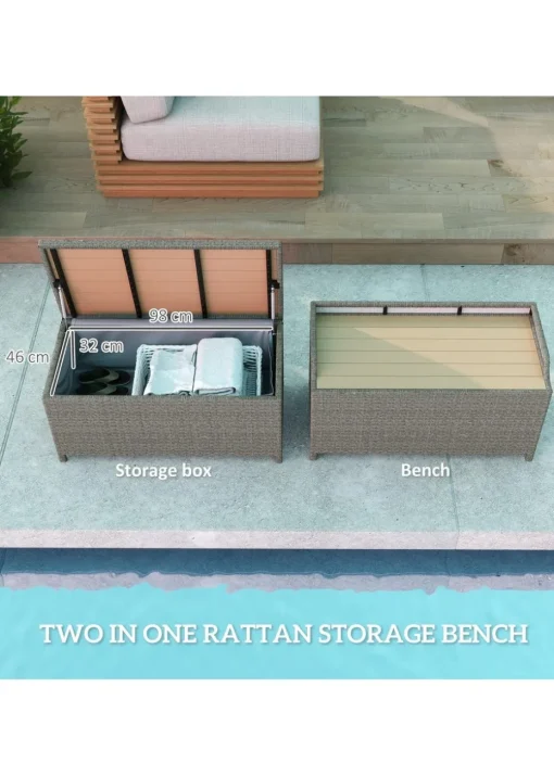 Outsunny Rattan Outdoor Storage Bench with Aluminium Frame