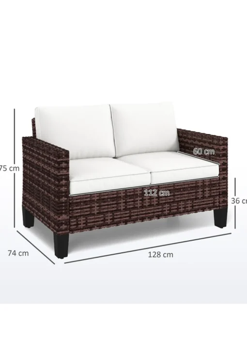 Outsunny Rattan Sofa with Cushions 2 Seater Garden Furniture
