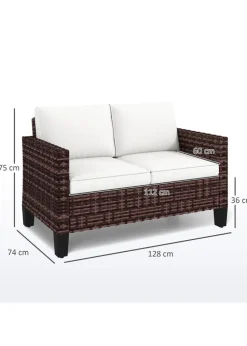 Outsunny Rattan Sofa with Cushions 2 Seater Garden Furniture