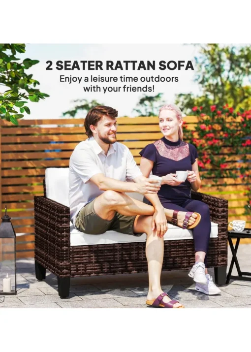 Outsunny Rattan Sofa with Cushions 2 Seater Garden Furniture