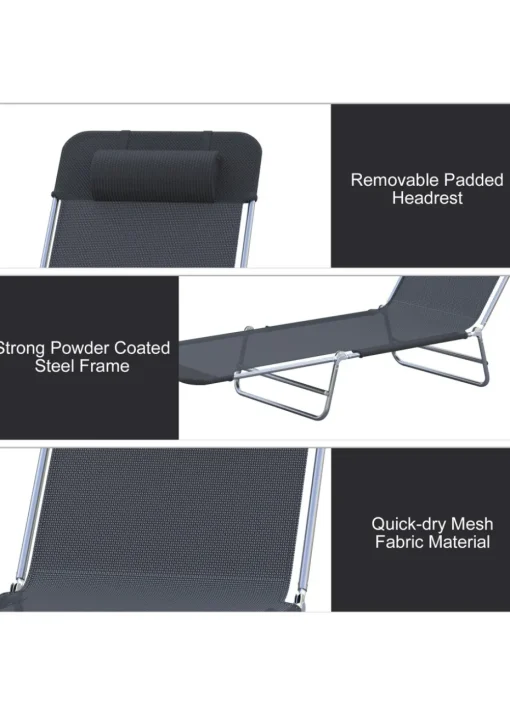 Outsunny Recliner Garden Sun Lounger Patio (182cm x 56cm x 24.5cm)