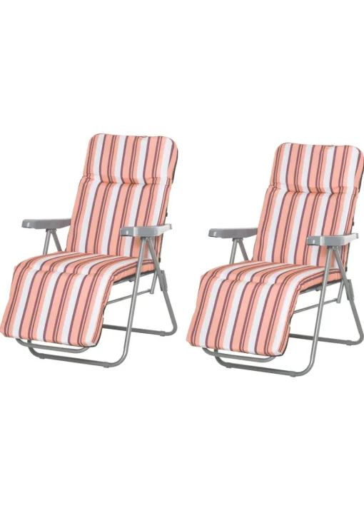 Outsunny Set of 2 Garden Patio Foldable  Sun Recliners Loungers