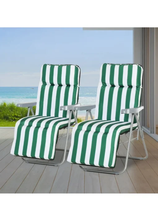 Outsunny Set of 2 Garden Patio Foldable  Sun Recliners Loungers