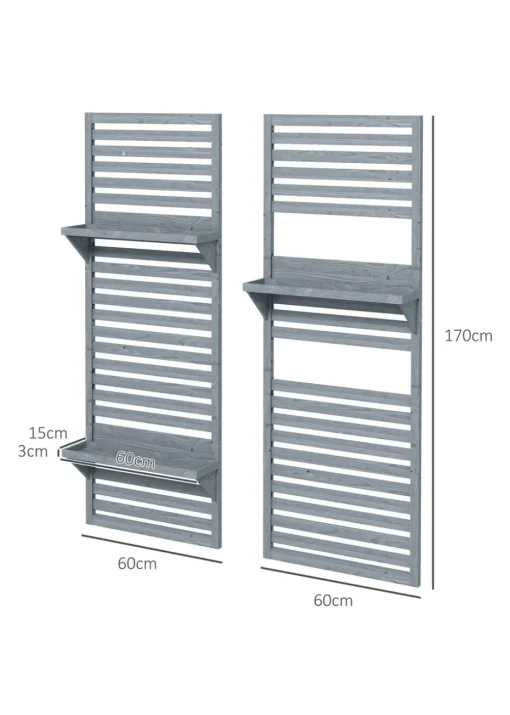 Outsunny Wall Mounted Plant Stands with Shelves & Slatted Trellis Set of 2