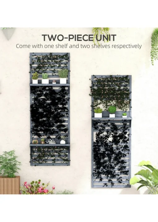 Outsunny Wall Mounted Plant Stands with Shelves & Slatted Trellis Set of 2