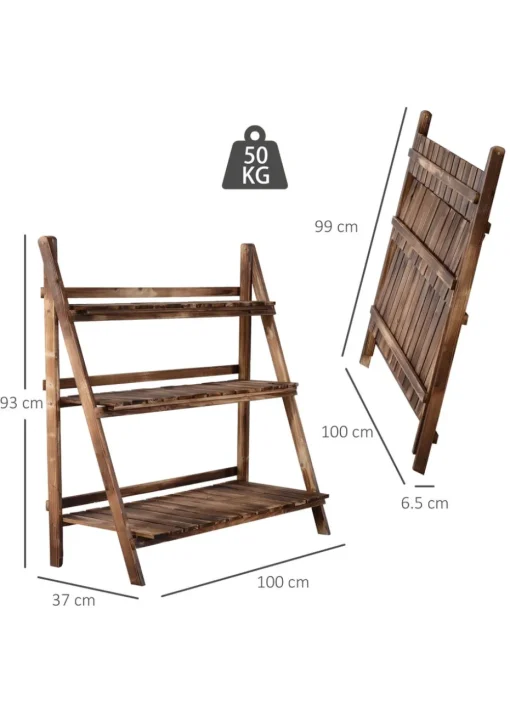 Outsunny Wooden Folding Flower Pot Stand 3 Tier