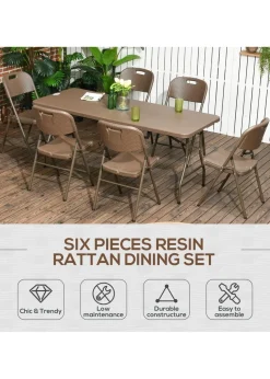 Outsuny HDPE Molding Design Resin Rattan Dining Set Foldable Table and Chairs