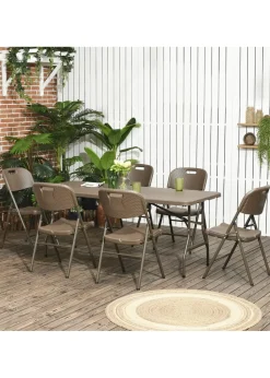 Outsuny HDPE Molding Design Resin Rattan Dining Set Foldable Table and Chairs