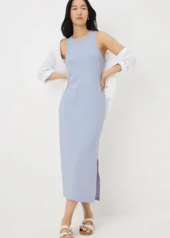 Pale Blue Ribbed Racer Back Midi Dress