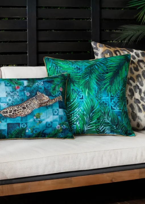 Paoletti Dark Blue Majorelle Palm Outdoor Outdoor Cushion
