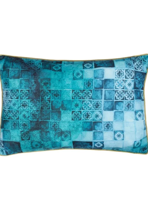 Paoletti Dark Blue Majorelle Leopard Outdoor Piped Outdoor Cushion