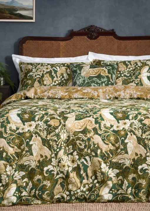 Paoletti Harewood British Animal 100% Cotton Duvet Cover Set Emerald