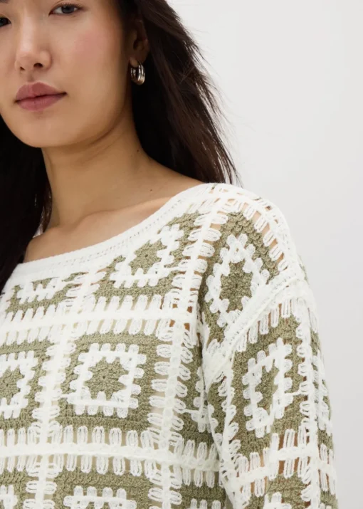 Papaya Petite Green Crochet Patchwork Jumper