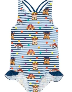 Paw Patrol Kids Striped White & Navy 1 Piece Swimsuit (18 Months-8 Years)