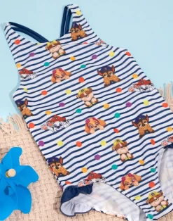 Paw Patrol Kids Striped White & Navy 1 Piece Swimsuit (18 Months-8 Years)