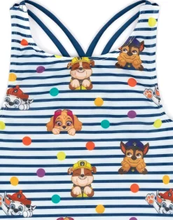 Paw Patrol Kids Striped White & Navy 1 Piece Swimsuit (18 Months-8 Years)
