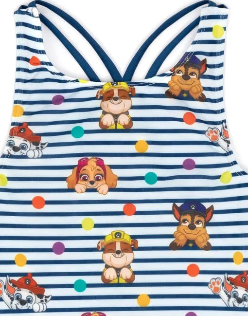 Paw Patrol Kids Striped White & Navy 1 Piece Swimsuit (18 Months-8 Years)