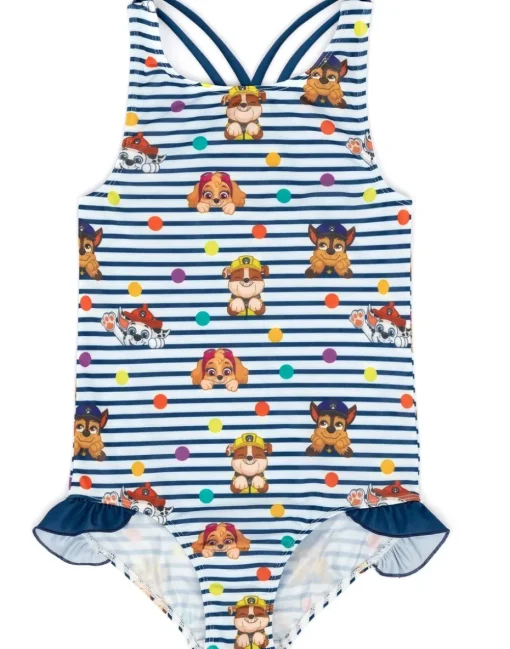 Paw Patrol Kids Striped White & Navy 1 Piece Swimsuit (18 Months-8 Years)