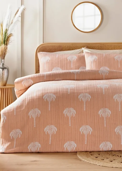 Peach Palm Stitch Duvet Set