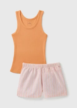 Peach Stripe Shorts & Vest Pyjama Set