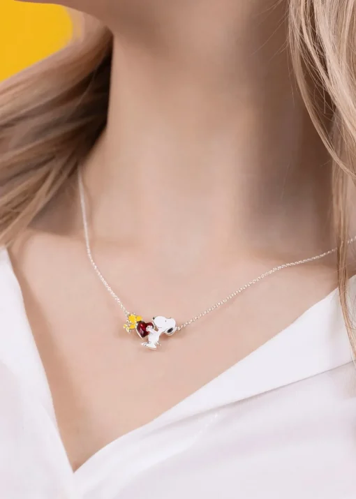 Peanuts Snoopy & Woodstock Heart Charm Necklace