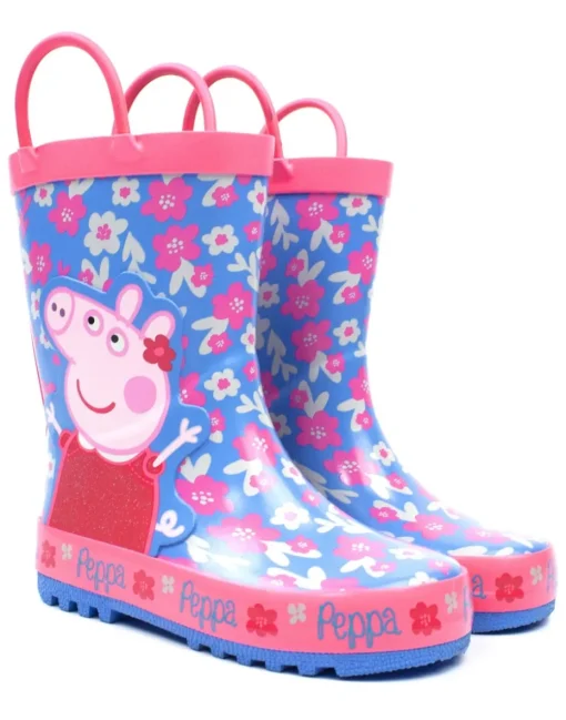 Peppa Pig Girls Blue Peppa Pig Wellington Boots with Handles (4 - 10 Younger)