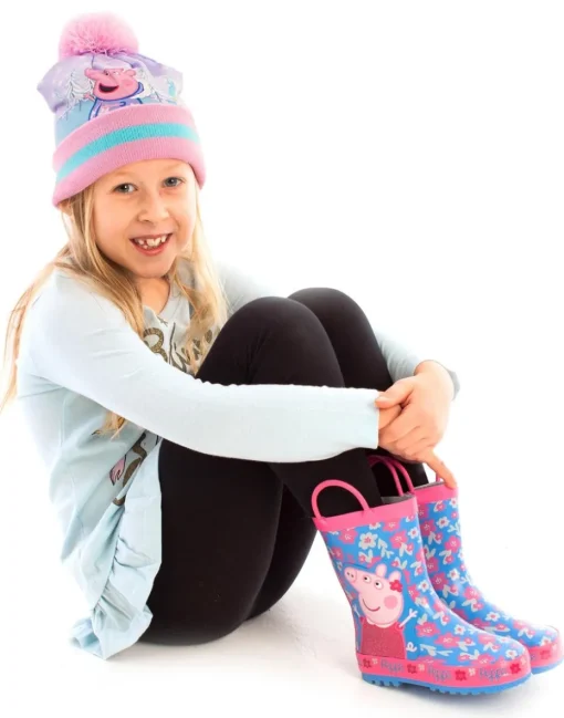 Peppa Pig Girls Blue Peppa Pig Wellington Boots with Handles (4 - 10 Younger)
