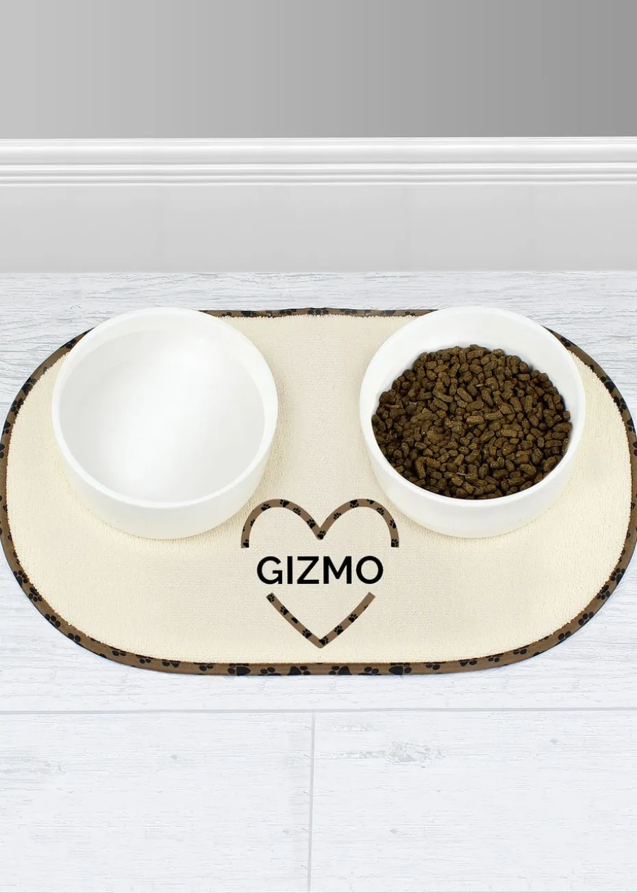 Personalised Memento Company Stone Love Heart Microfibre Pet Bowl Mat