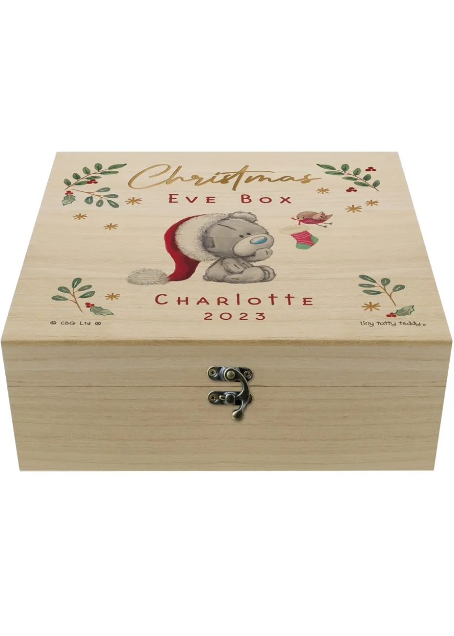 Personalised Memento Company Wood Winter Christmas Eve Tiny Tatty Teddy Large Keepsake Box