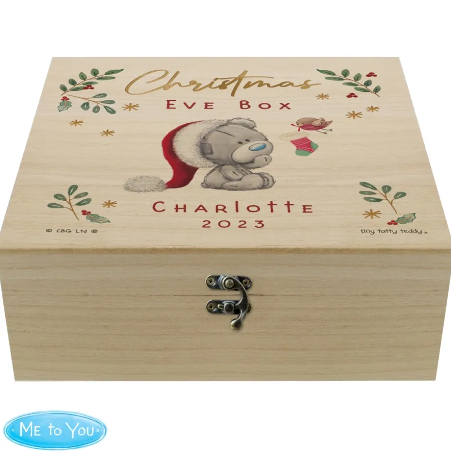 Personalised Memento Company Wood Winter Christmas Eve Tiny Tatty Teddy Large Keepsake Box