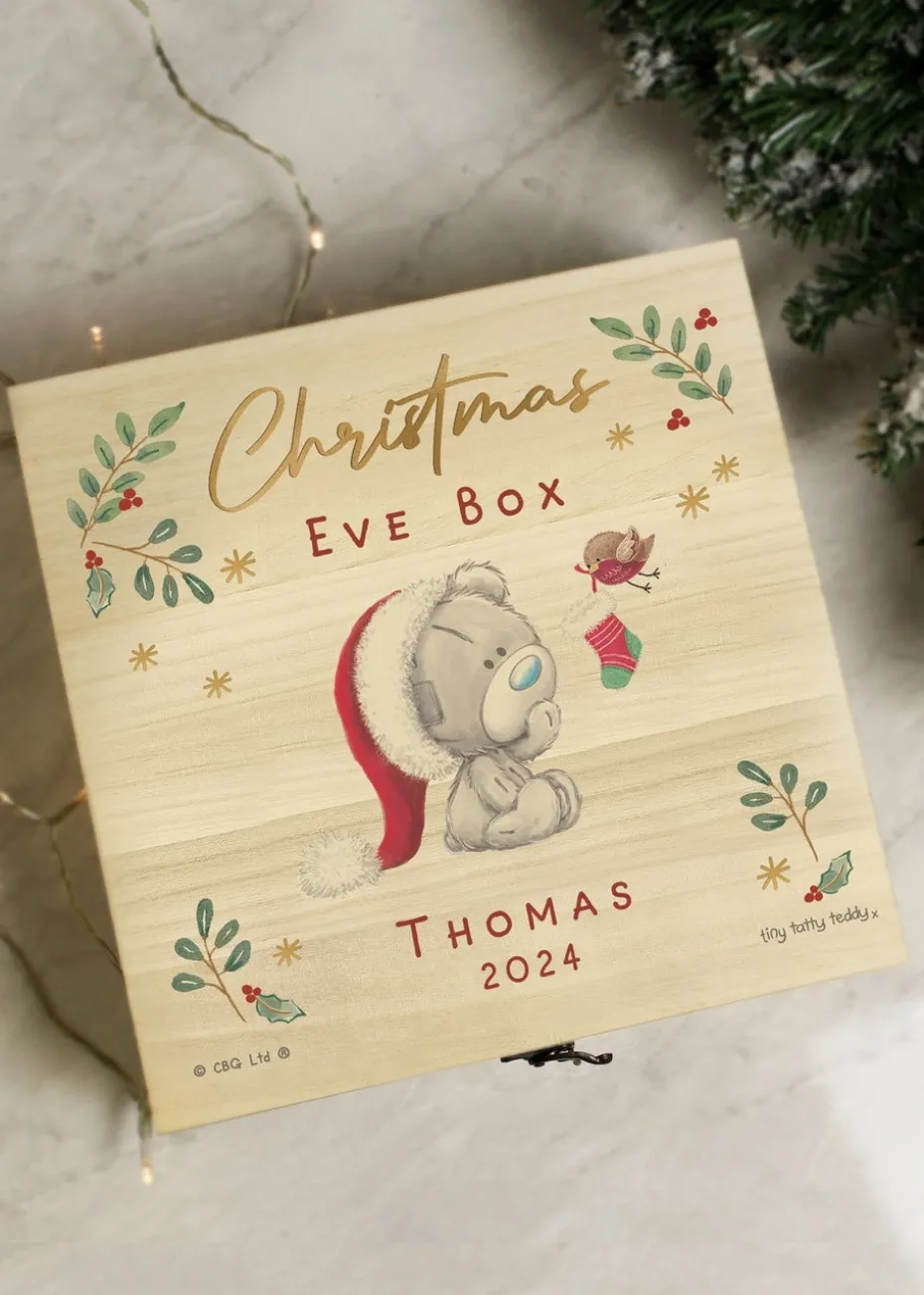 Personalised Memento Company Wood Winter Christmas Eve Tiny Tatty Teddy Large Keepsake Box
