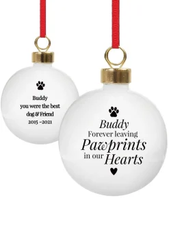 Personalised Memento Company White Pawprints Memorial Bauble