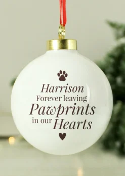 Personalised Memento Company White Pawprints Memorial Bauble