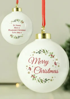 Personalised Memento Company White Merry Christmas Bauble