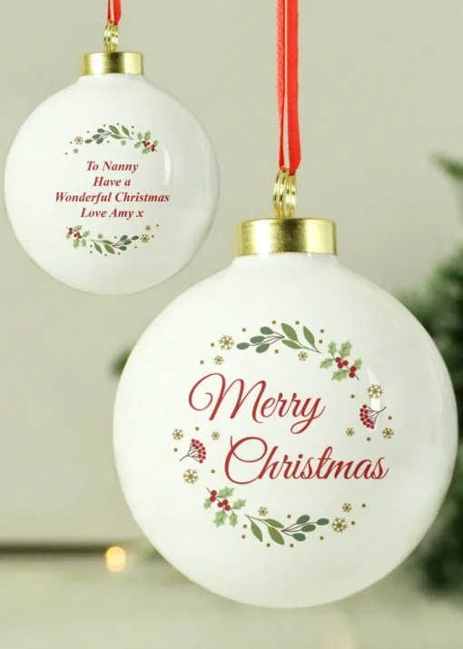 Personalised Memento Company White Merry Christmas Bauble