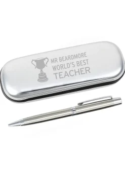 Personalised Memento Company Silver Teacher Trophy Pen and Box Set