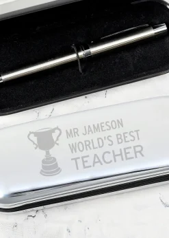 Personalised Memento Company Silver Teacher Trophy Pen and Box Set