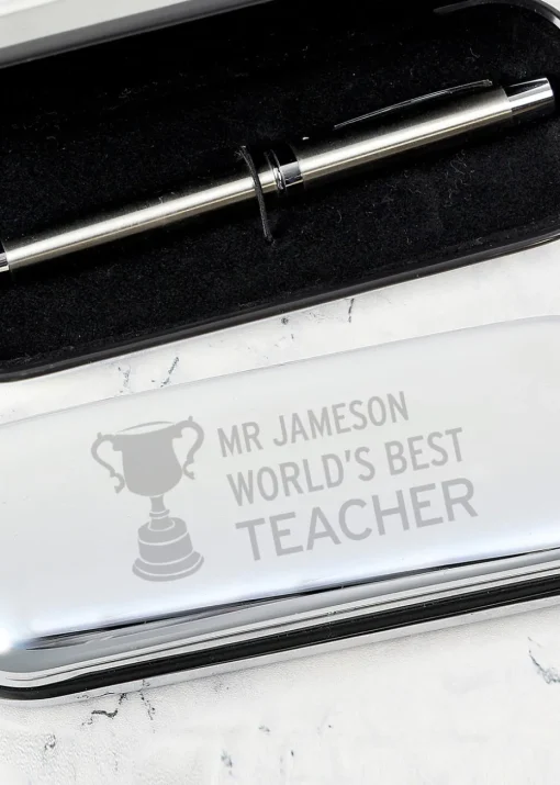 Personalised Memento Company Silver Teacher Trophy Pen and Box Set