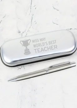 Personalised Memento Company Silver Teacher Trophy Pen and Box Set